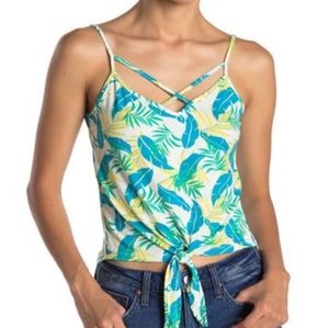 NWT Poof Tropical Print Tie Front Strappy Tank Top